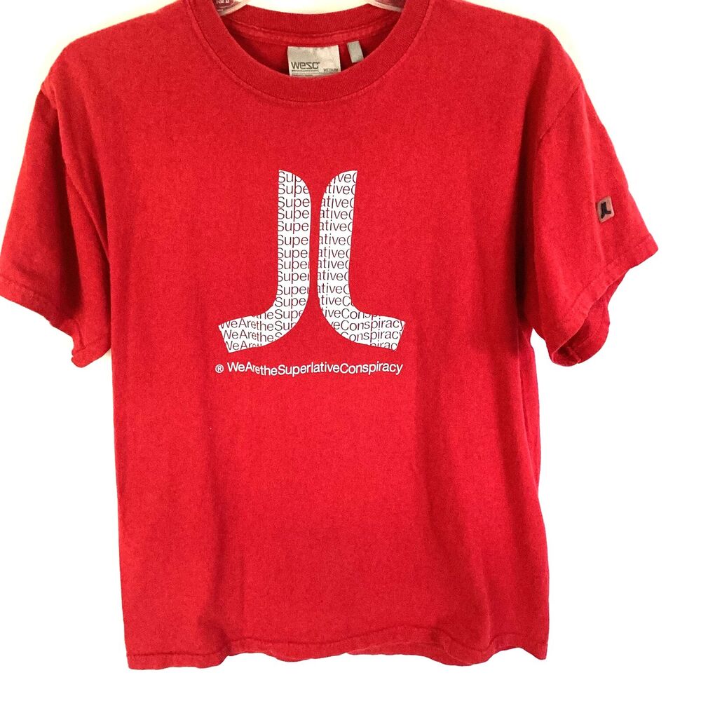 WESC Superlative Conspiracy Medium Red Graphic T Shirt Men’s Short Sleeve Tee